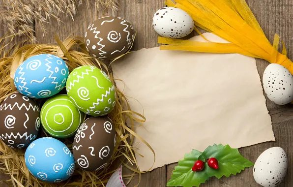 Пасха, гнездо, happy, flowers, spring, Easter, eggs, decoration