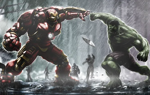Броня, hulk, iron man, tony stark, Avengers: Age of Ultron, hulkbuster, bruce banner