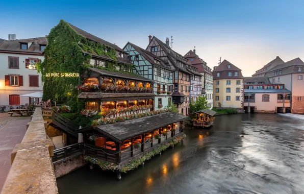 Мост, Франция, здания, дома, канал, Страсбург, France, Strasbourg
