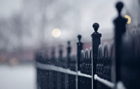 Картинка макро, снег, улица, забор