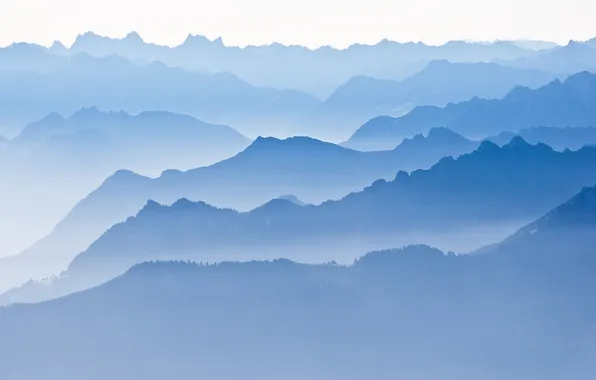 Картинка пейзаж, горы, туман, холмы