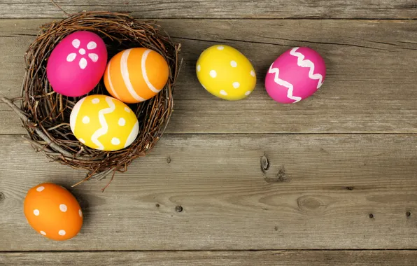 Яйца, colorful, Пасха, happy, wood, spring, Easter, eggs