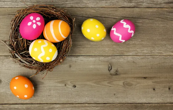Яйца, colorful, Пасха, wood, spring, Easter, eggs, holiday