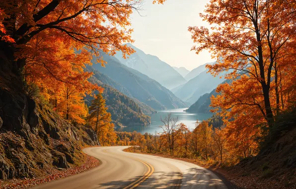 Картинка дорога, осень, лес, листья, деревья, forest, road, autumn