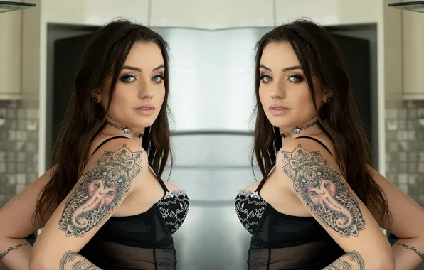 Sexy, lingerie, boobs, tatoo, brunette, erotic, breasts