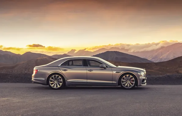 Закат, Bentley, вечер, вид сбоку, Flying Spur, 2020, Blackline