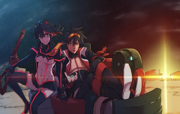 Девушка, парень, кроссовер, Tengen Toppa Gerren Lagann, Kill La Kill, Круши кромсай