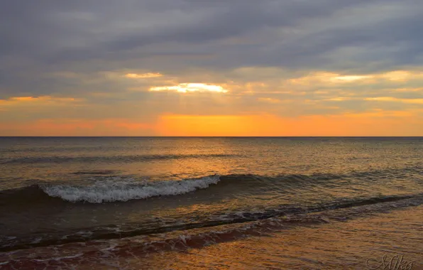 Закат, Море, Волны, Sunset, Sea