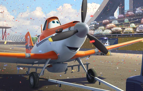 Картинка машины, мультфильм, крылья, приключения, rally, wings, трибуны, Walt Disney