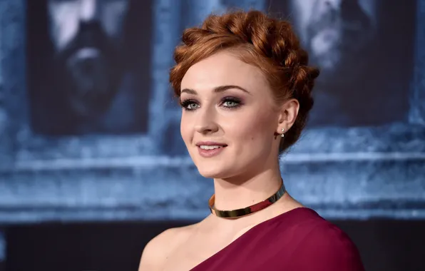 Взгляд, девушка, украшения, лицо, макияж, Sophie Turner, Софи Тернер