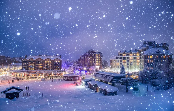 Зима, Город, City, Winter, Снегопад, Snowfall