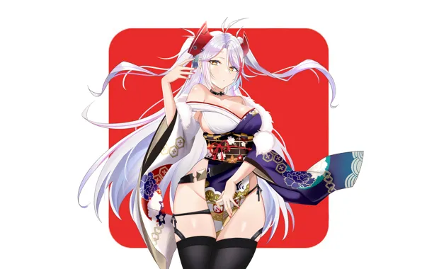 Girl, sexy, cleavage, thighhighs, long hair, dress, boobs, anime