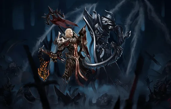 Картинка девушка, оружие, армия, арт, битва, нежить, Diablo III, Malthael