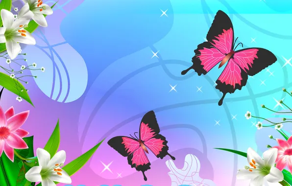 Картинка цветы, природа, бабочка, вектор, мотылек