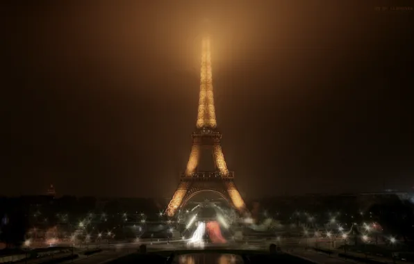 Ночь, город, фото, башня, париж, обработка, Paris, картинка