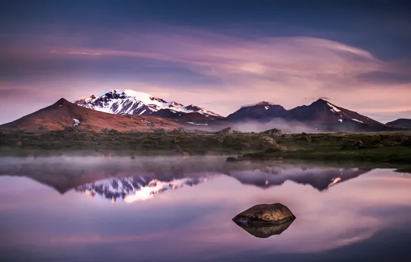 Горы, озеро, вечер, Исландия