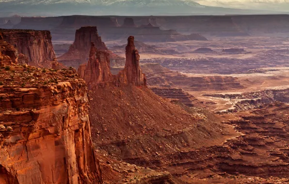 Камни, скалы, долина, каньон, панорама, США, Mesa Arch, Canyonlands National Park