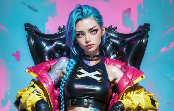 Girl, Video Game, Jinx, AI Art, AI Generated
