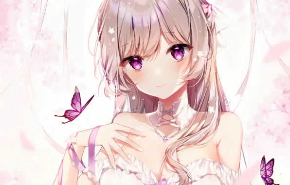 Girl, sexy, cleavage, blouse, long hair, boobs, anime, beautiful