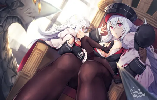 Девушка, арт, драка, девочка, Azur Lane