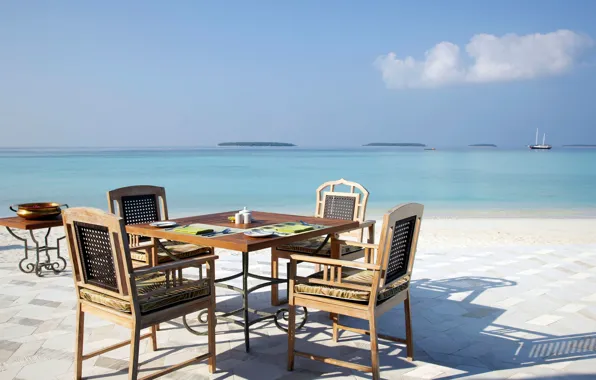 Beach, ocean, view, picnic, white sand, lagoon, dining