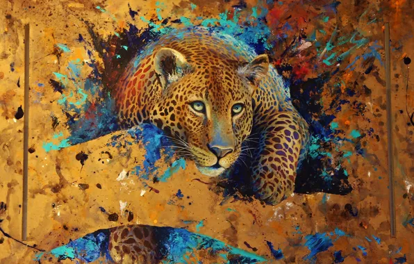 Картинка абстракция, краски, рисунок, хищник, арт, леопард