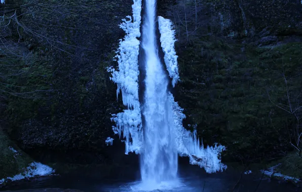 Ice, water, rocks, falls, Horsetail Falls