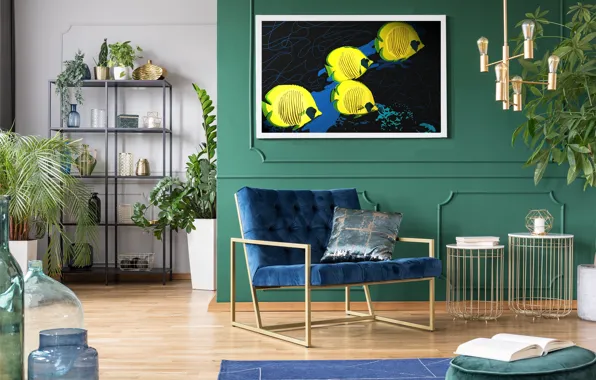 Дизайн, интерьер, растения, современная гостиная, Stylish living room urban jungle styl, в стиле городских джунглей