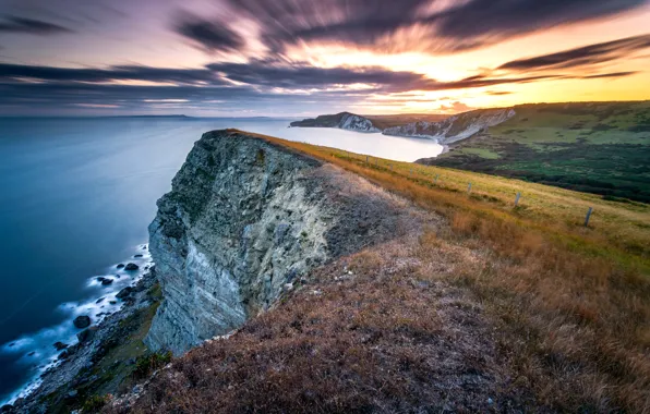 Картинка long exposure, Jurassic sunset, Gad Cliff, Dorset coast