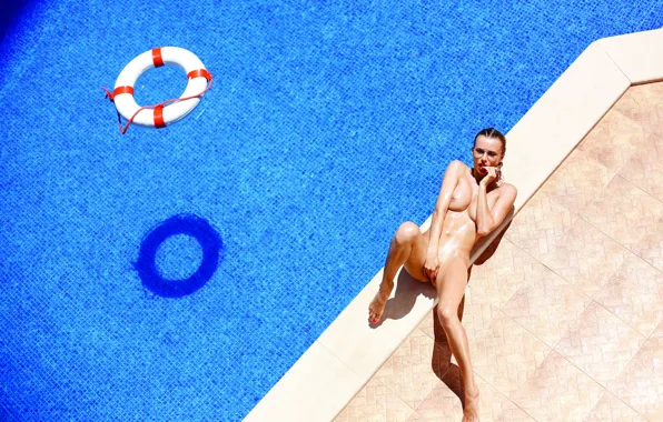 Playboy, summer, pool, water, nude, glasses, out doors, Olga de Mar
