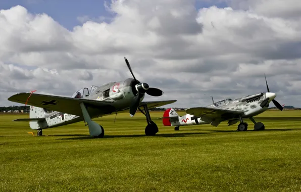 Картинка поле, небо, войны, истребители, Bf.109, мировой, Второй, времён