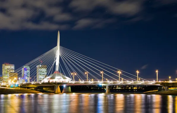 Огни, Канада, пешеходный мост, Виннипег, Esplanade Riel