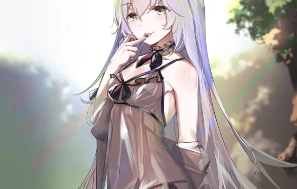 Girl, sexy, panties, green eyes, long hair, dress, boobs, anime