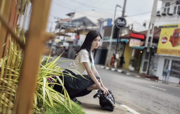 Beautiful, Asian, Model, Street, Woman, Pretty, Outdoor, Uniform