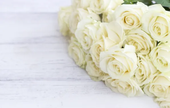 Картинка цветы, розы, букет, white, белые, бутоны, wood, flowers