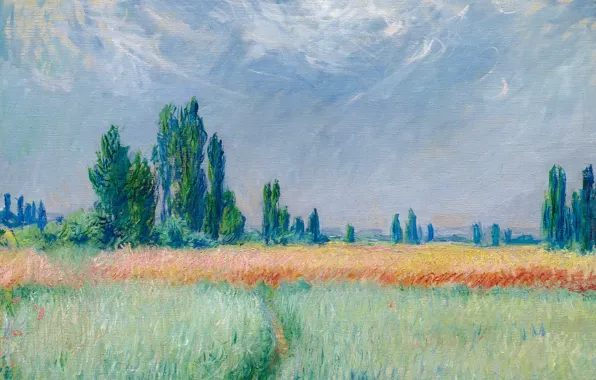 Картинка пейзаж, природа, картина, Клод Моне, Пшеничное Поле