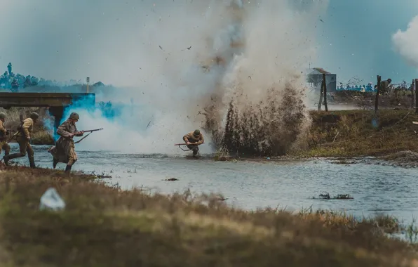 Взрыв, война, солдаты, вторая мировая