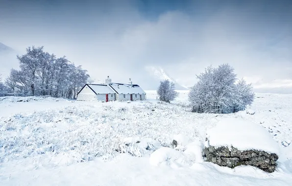 Картинка зима, поле, дом
