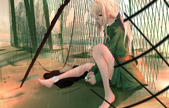 Девушка, сетка, арт, Violet Evergarden