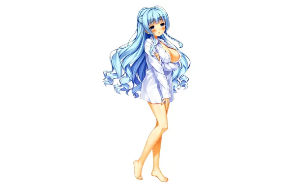 Girl, sexy, cleavage, long hair, boobs, anime, blue eyes, beautiful