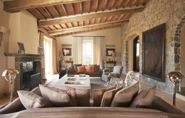 Картинка дизайн, стиль, вилла, интерьер, камин, гостиная, living room, villa Santanna