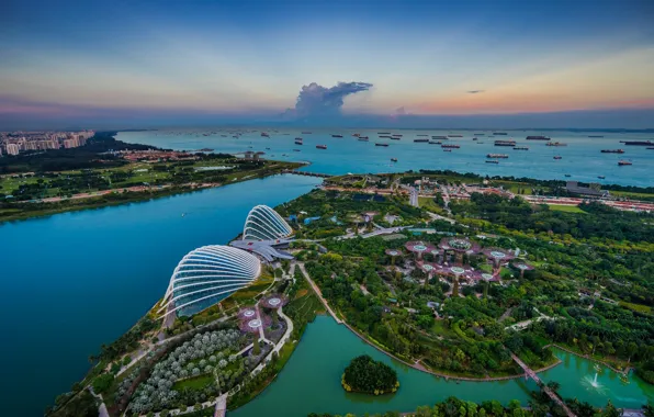 Картинка пейзаж, ночь, город, Сингапур, Singapur Marina Bay
