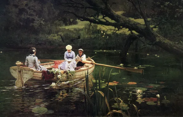 Пейзаж, картина, Василий Поленов, На Лодке. Абрамцево