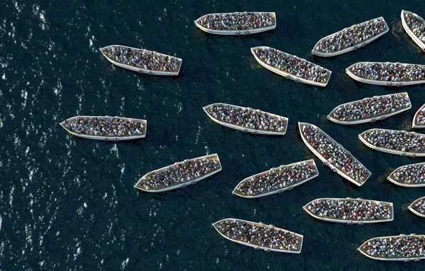 Ocean, people, boats