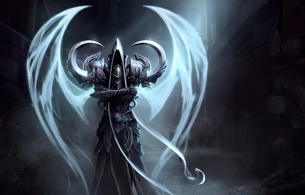 Dark, armor, Diablo 3, wings, angel, Blizzard Entertainment, Reaper of Souls, sickle