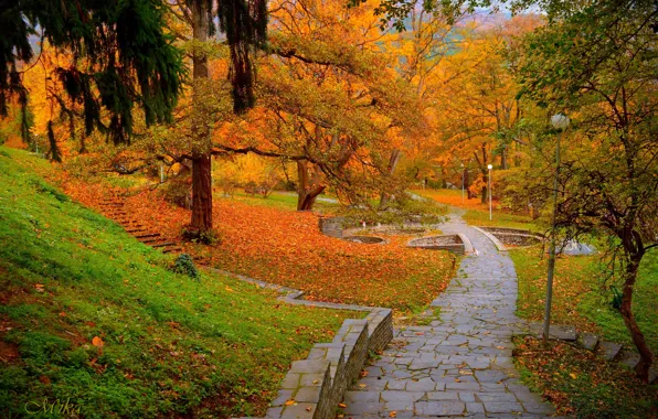 Картинка Осень, Фонари, Парк, Fall, Park, Autumn