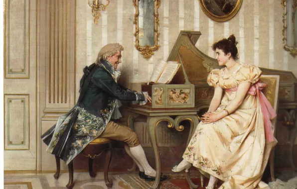 Картинка портрет, фортепиано, мужчина и женщина, CECCHI, The serenade