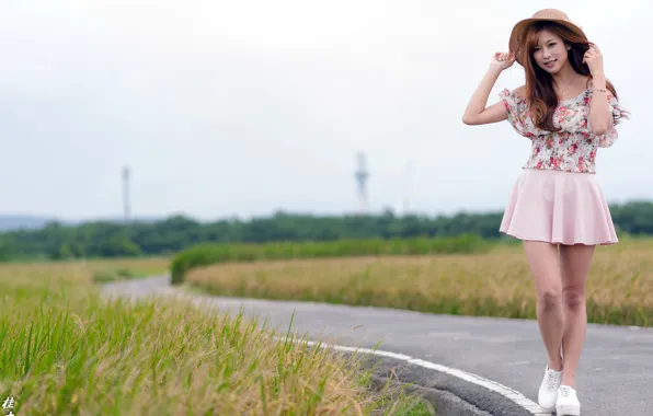 Картинка дорога, девушка, азиатка