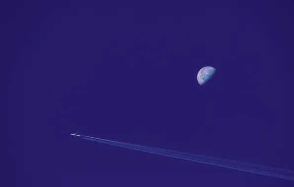 Картинка небо, луна, самолёт