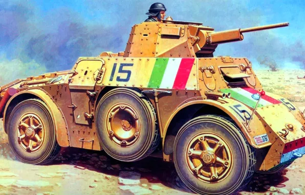 Рисунок, арт, итальянский, бронеавтомобиль, WW2, Аутоблинда 41, Autoblinda 41, башня с 20-мм орудием